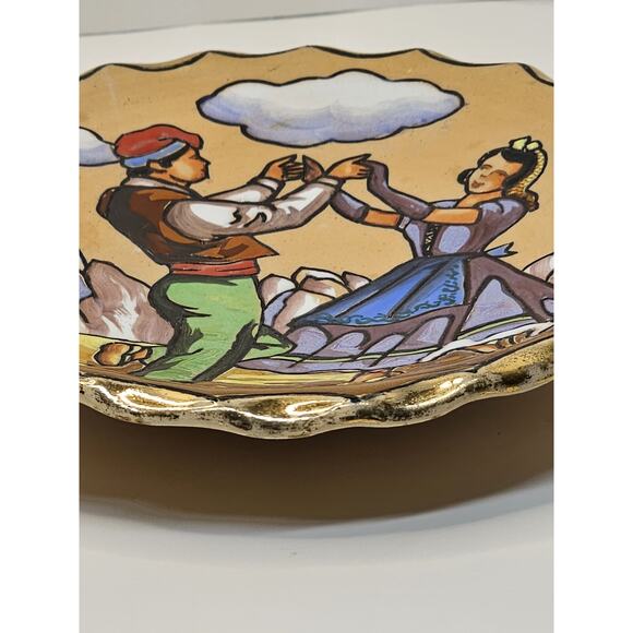 Antique Plate 1893-1923 Embossed "FOREIGN" on Back Old Folkart Dancing Couple - Picture 4 of 11